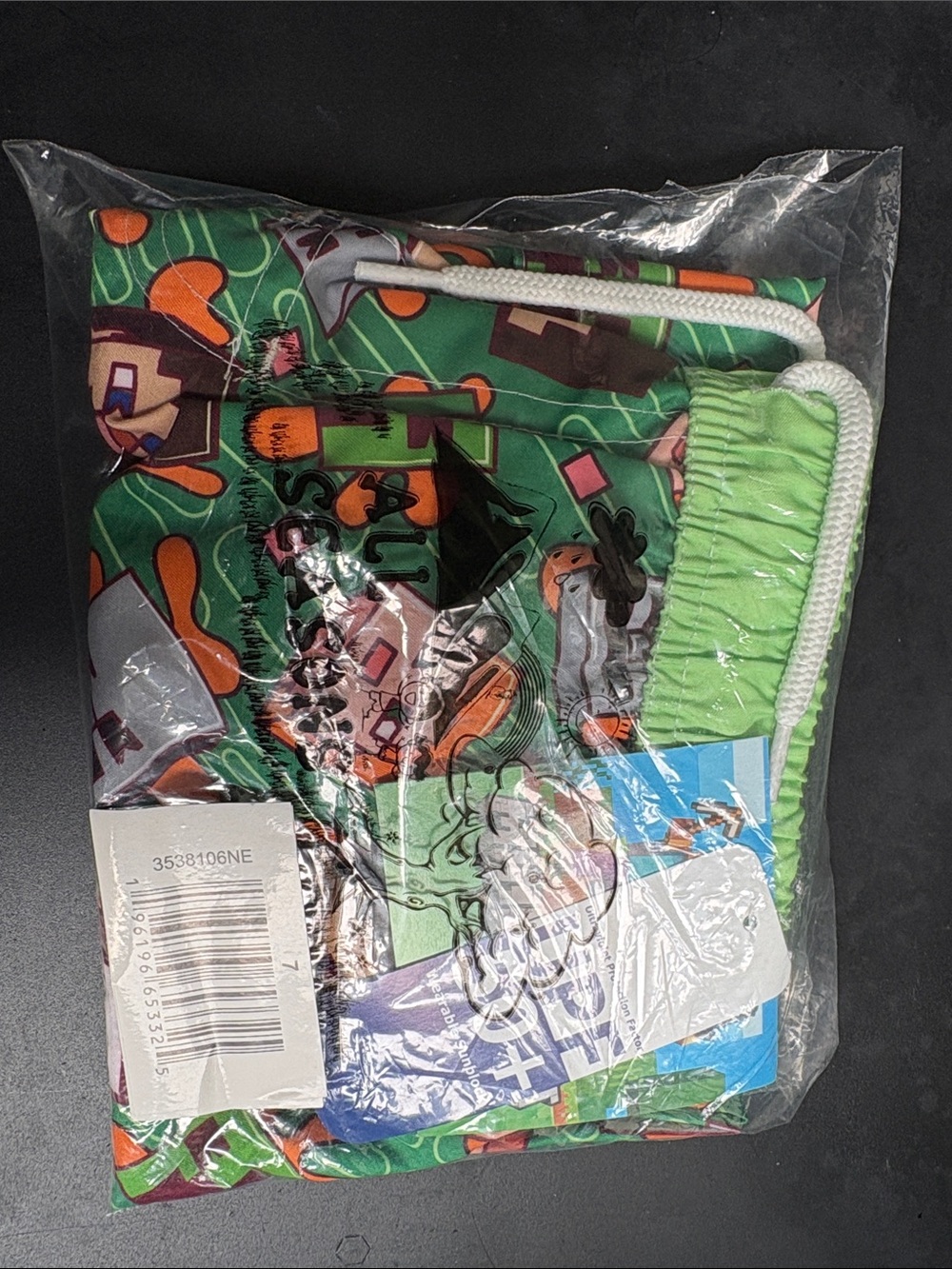 Kids Drawstring Swim Shorts in Green - Fun Cartoon Print MINDCRAFT SIZE 7